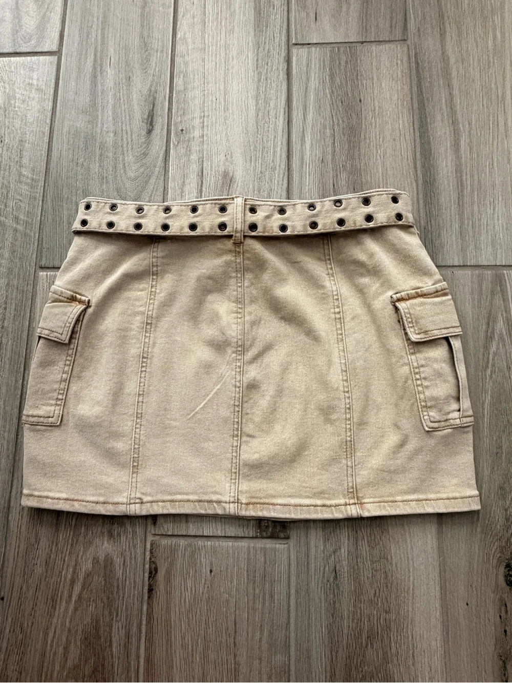Sincerely Jules Beige Mini Cargo Skirt with Grommet Waist